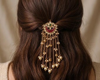 KATHA Traditionelle indische Braut Haar Brosche-Hochzeitsschmuck-Haar Accessoire- Handgefertigter Schmuck- Indischer Schmuck-Brautschmuck- Geschenk für Sie