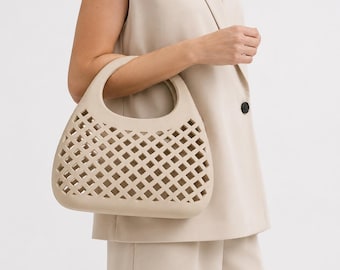 Minimalistische Gitter Geometrische Clutch | Skulpturale 3D gedruckte architektonische Abendtasche