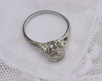Anello antico Titanic Ostby Barton OB in oro bianco 18 carati con diamanti / Gioielliere Titanic / Anello di fidanzamento Art Déco in filigrana