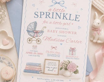 A Little Sprinkle for a Little Girl Baby Shower Invite, Baby Sprinkle Invite, Baby Girl Shower Invite, Canva Editable 5x7 Digital Download