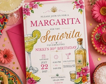 Margarita for the Señorita Birthday Invite Template, Mexican Fiesta Tequila Party Invitation, Canva 5x7 Editable Printable Digital Download