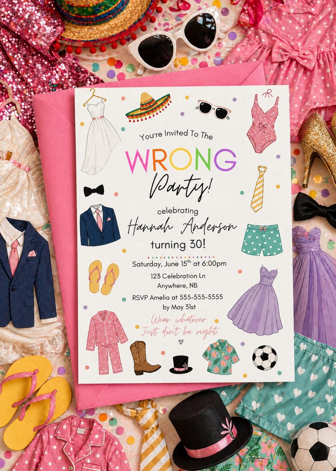 Wrong Party Invitation, Mismatched Funny Outfit, Wear Whatever Party ...