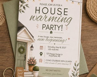 Invito per festa di inaugurazione della casa, invito moderno per la nuova casa, invito per festa di chiusura della trattativa immobiliare, download digitale modificabile su Canva 5x7