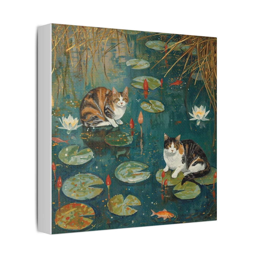 Claude Monet Inspired Cat Wall Art Print- Cats in a Wild Water Lilies ...