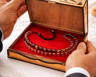 Natural Amber Tasbih 33 Beads, Islamic Prayer Beads, Muslim Gift Box