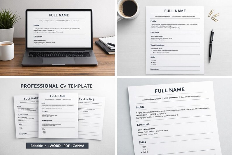 Professional CV Template | Modern & Editable | Word / PDF - Etsy