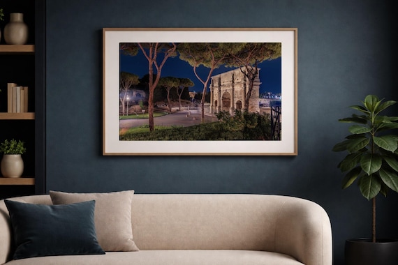Arch of Constantine Rome Print – Night Photography Wall Art, Italy Cityscape, Pine Trees, FineArt Print on Photo Paper, Canvas or Alu-Dibond