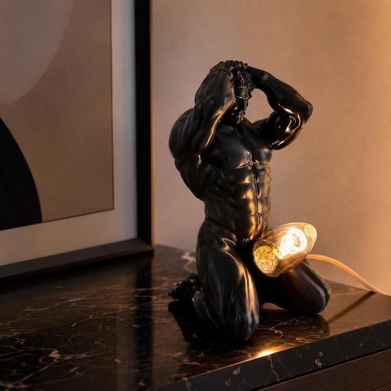 Bold Muscle Male Figurines Table Lamp, Man Body Sculpture Lamp, Artistic Statue Light, Creative 3D Printed Desk Decor, Bachelorette Gift