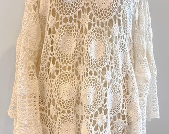 Gorgeous white  vintage tablecloth caftan dress- one size fits S-XL