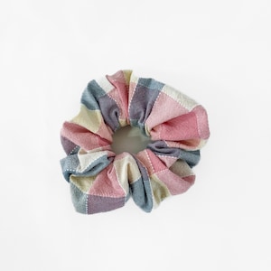 Rosa und Blau Gingham Großes Haargummi | Handgemacht mit Recyclestoff