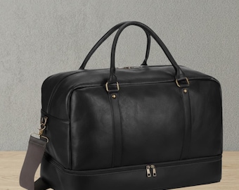 Leder Weekender Seesack: Wasserdichtes Reise Handgepäck mit Schuhbeutel