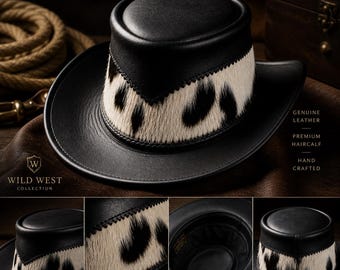 Cowboyhut aus echtem Leder - Kalbshaarband, Western Style, Unisex, Handgefertigt