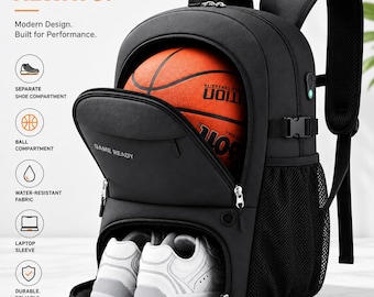 Basketball Rucksack mit Ball, Schuhfächern | Wasserfeste Sporttasche