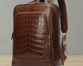 Krokodil geprägte Leder Rucksack Handmade