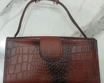 Croc geprägte Leder Clutch Geldbörse | Vintage Braune Handtasche