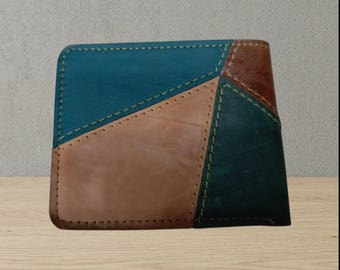 Geometrische Multi-Color Patchwork Leder Geldbörse