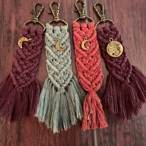 Moon Charm Keychain, Macrame keychain, Boho Keychain, Gift ideas, Boho keychain, Macrame bag charm. Bridesmaid gift, Gift under 10