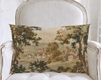 French Verdure Tapestry Lumbar Pillow, Cushion With Insert, Vintage French Country Decor