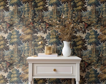 Peel and Stick Wallpaper French Verdure Tapestry, Removable Vintage French Country Wall Decor
