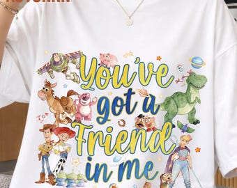 Diseño de dibujos animados en acuarela de Toy and Friends, diseño de camiseta "Tienes un amigo en mí" (descarga digital)