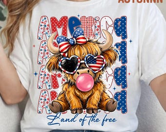 Highland Cow America Land of the Free PNG (Digital Download)