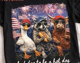 Fourth of July-dierenprint | Wasbeer, gans, hooglandkoe (digitale download)
