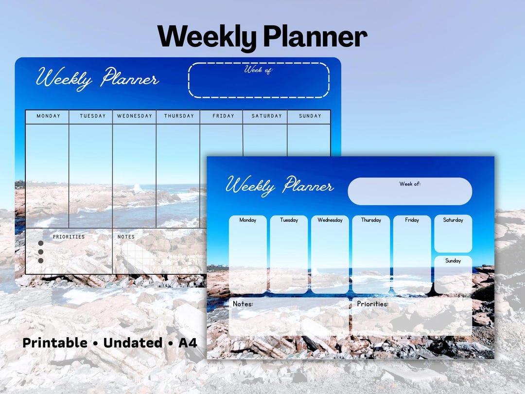 A4 Undated Weekly Planner Printable | Horizontal Layout (PDF Download ...