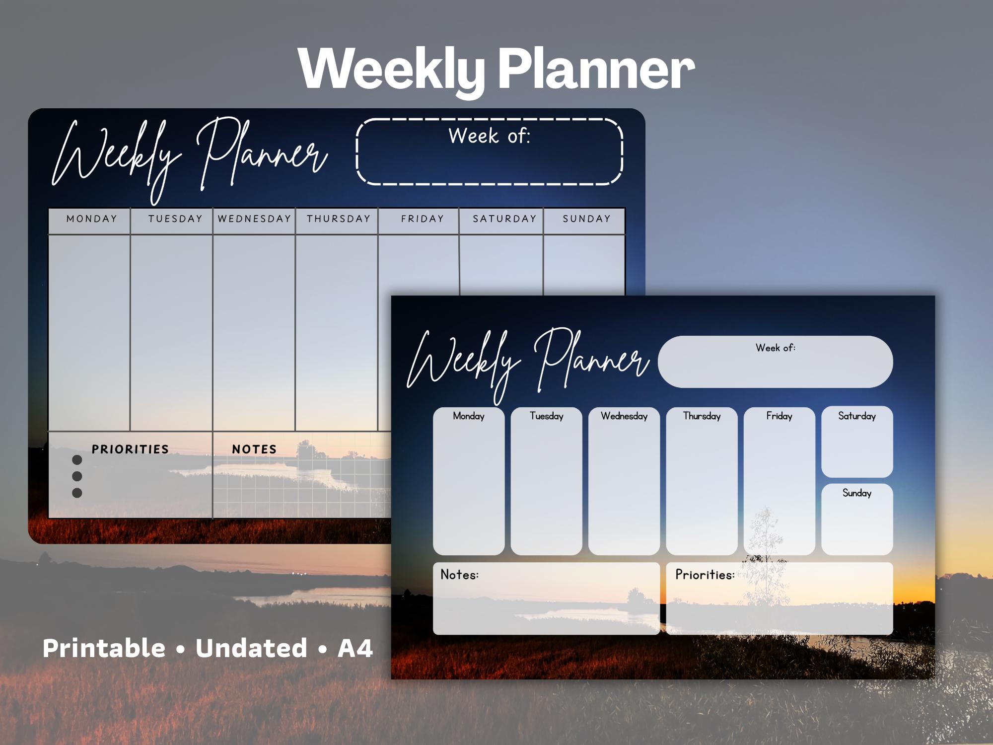 A4 Undated Weekly Planner Printable | Horizontal Layout (PDF Download ...