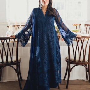 navy blue pakistani dress Blue Fancy Party Wear Pakistani Dresses Navy Blue Embroidered Maxi Dress: Pakistani Bridal Outfit, Indian Wedding Dress, Party Wear Clothes Eid