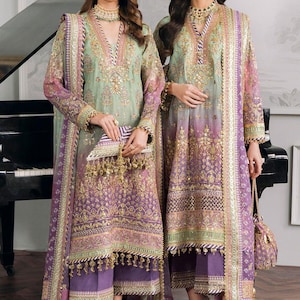 Pakistaans geborduurd pak met chiffonstiksel, trouwjurk, confectiekleding Shalwar Kameez