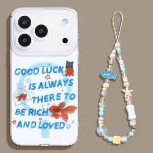 Clear Magnetic Phone Case Set, Beaded Strap, Fish Bear Print, iPhone Covers（11-17）