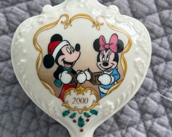 Vintage 2000 Lenox Disney Mickey Minnie Christmas Ornament Porcelain Gold Trim
