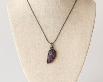 Vintage Sterling Silver Charoite Pendant w/24" Italian SS Snake Chain