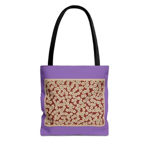 Ditsy Daisy Floral Pattern Tote Bag | Purple Frame, All-Over Print