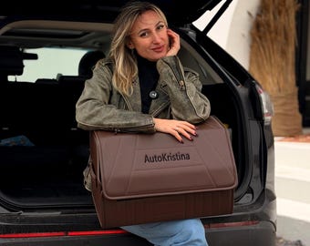 Organizador de maletero de coche con bordado personalizado / Caja de almacenamiento de carga de cuero personalizada y hecha a mano