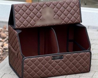 Car Storage Solution for Trunk Organization – Leather Organizer with Made to Order Personalized Embroidery