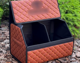 Leather Car Trunk Storage Organizer – Custom Logo Embroidery, Personalized Vehicle Accessory, Handmade to Order