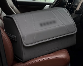 Organizador de maletero de coche personalizado: caja de almacenamiento de cuero hecha a mano con bordado personalizado