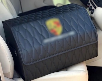 Organizador de maletero de cuero personalizado para coche: bordado personalizado, caja de almacenamiento hecha a mano para accesorios de vehículos.