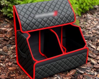 Organizador de almacenamiento para maletero de vehículo en cuero – Accesorio para coche hecho a mano con bordado personalizado