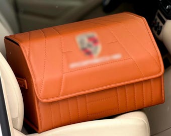 Organizador para maletero de coche: caja de almacenamiento de cuero hecha a mano con bordado personalizado.