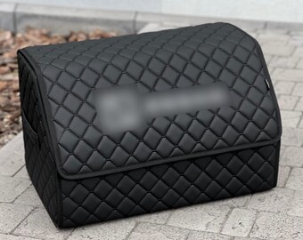 Car Trunk Organizer for Storage – Leather Box with Custom Vehicle Logo Embroidery, Interior Accessory