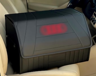 Organizador de maletero de cuero: almacenamiento para coche con bordado personalizado para mantener el maletero ordenado y organizado.