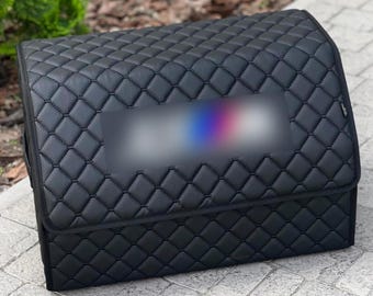 Caja de almacenamiento de cuero para maletero de coche: organizador personalizado con bordado a medida, accesorio hecho a pedido.