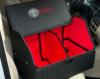 Organizador de maletero de cuero con interior de color – Caja de almacenamiento de carga personalizada, accesorio para automóvil hecho a mano