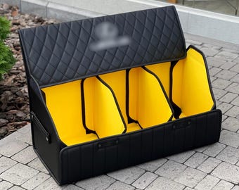 Organizador de maletero de cuero para coche – Logotipo bordado personalizado, caja de almacenamiento de carga hecha a mano