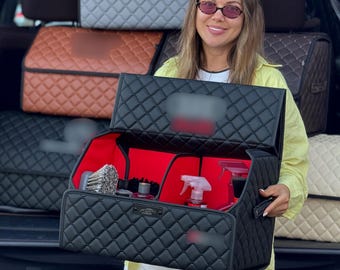 Custom Leather Car Trunk Organizer – Personalized Embroidery Storage, Handmade Vehicle Accessory