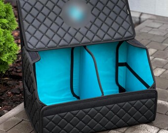 Car Trunk Organizer with Color Lining – Leather Storage Box, Personalized Embroidery Vehicle Accessory