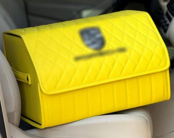 Organizador de maletero de coche personalizado con logotipo bordado: caja de almacenamiento de cuero personalizada