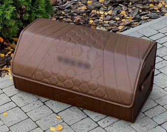 Organizador de maletero de cuero personalizado: bordado personalizado y almacenamiento para coche hecho a mano